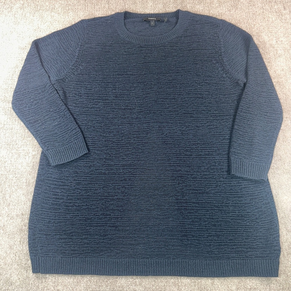 Theory Navy Blue Tulip Open Back Knit Sweater Crew Neck 3/4 Sleeve Small